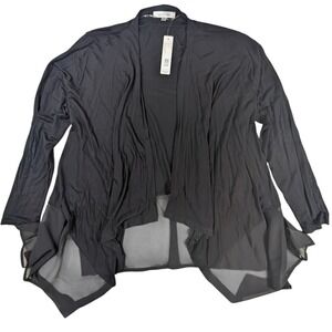 Drape Front Knit Cardigan – Women's XL Black Sheer Hem Rayon Spandex
